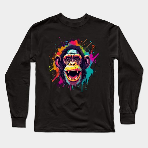 Chimpanzee Smiling Long Sleeve T-Shirt by JH Mart